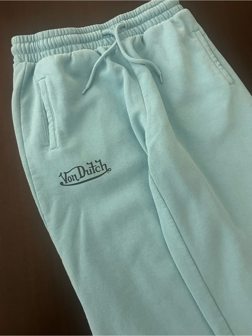 Y2K Von Dutch Skull Rise Graphic Light Blue Streetwear Baggy Sweatpants Size S - Picture 3 of 8
